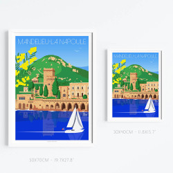 Affiche ''Mandelieu-La Napoule, le château et le voilier''