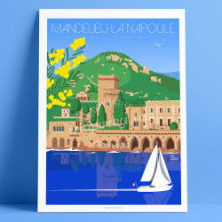 Affiche ''Mandelieu-La Napoule, le château et le voilier''