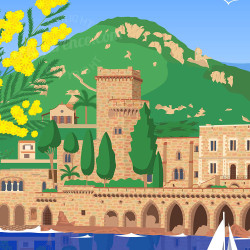 Affiche ''Mandelieu-La Napoule, le château et le voilier''