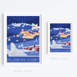 Affiche de "Villeneuve-Loubet en Hiver" by Eric Garence, artiste français, illustrateur, pop, retro
