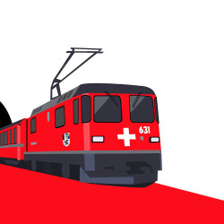 Affiche de "Train Suisse" by Eric Garence, artiste français, illustrateur, pop, retro
