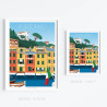 Affiche de "Portofino, Italie" by Eric Garence, artiste français, illustrateur, pop, retro