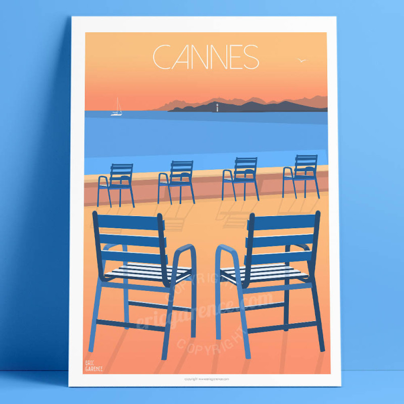 Affiche ''Cannes, La Croisette et ses chaises bleues" Affiche ''Cannes, La Croisette et ses chaises bleues"