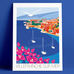 Affiche de "Villefranche-sur-Mer" by Eric Garence, artiste français, illustrateur, pop, retro
