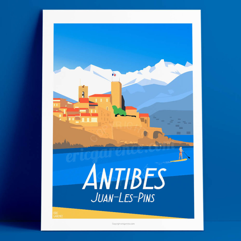 Affiche de "Antibes et la paddle Girl" by Eric Garence, artiste français, illustrateur, pop, retro Affiche de "Antibes et la paddle Girl" by Eric Garence, artiste français, illustrateur, pop, retro