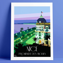 Affiche de "Nice, Le Negresco et la Promenade des Anglais" by Eric Garence, artiste français, illustrateur, pop, retro