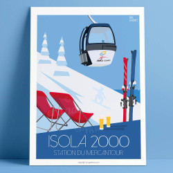 Affiche de "Isola 2000 en hiver" by Eric Garence, artiste français, illustrateur, pop, retro