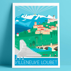 Affiche de "Villeneuve-Loubet, L'été" by Eric Garence, artiste français, illustrateur, pop, retro