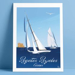 Affiche de "Les Régates en Baie de Cannes" by Eric Garence, artiste français, illustrateur, pop, retro