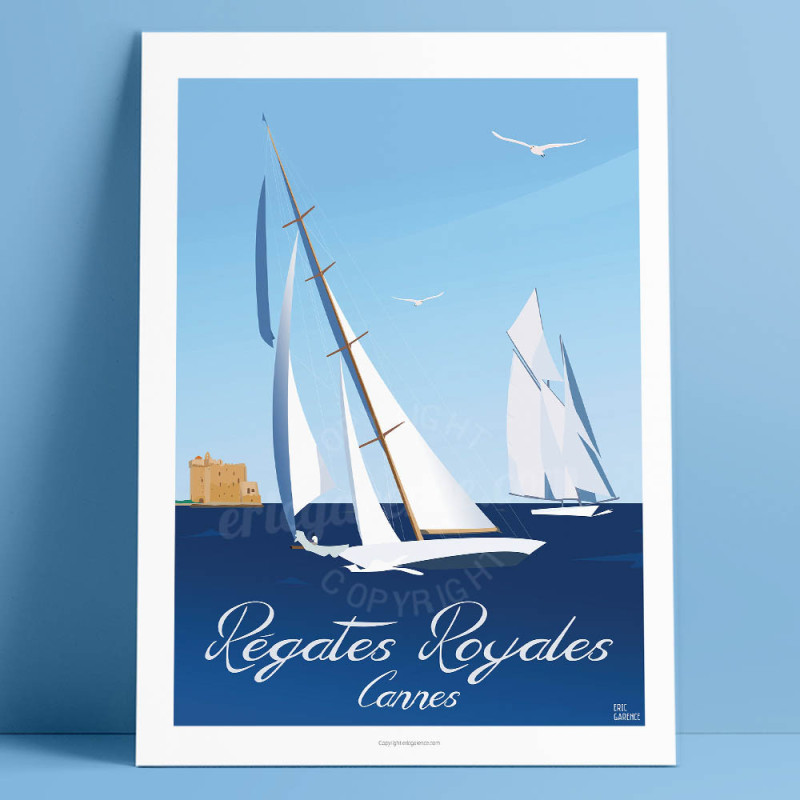 Affiche de "Les Régates en Baie de Cannes" by Eric Garence, artiste français, illustrateur, pop, retro Affiche de "Les Régates en Baie de Cannes" by Eric Garence, artiste français, illustrateur, pop, retro