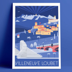 Affiche de "Villeneuve-Loubet en Hiver" by Eric Garence, artiste français, illustrateur, pop, retro