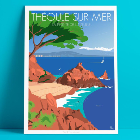Affiche de "Théoule-sur-mer, La pointe de l’aiguille" by Eric Garence, artiste français, illustrateur, pop, retro