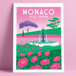 Affiche de "Monaco, Rose garden" by Eric Garence, artiste français, illustrateur, pop, retro