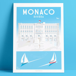 Affiche de "Monaco, Le musée océanographique" by Eric Garence, artiste français, illustrateur, pop, retro