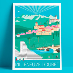 Affiche de "Villeneuve-Loubet au Printemps" by Eric Garence, artiste français, illustrateur, pop, retro