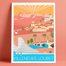 Affiche de "Villeneuve-Loubet en Automne" by Eric Garence, artiste français, illustrateur, pop, retro