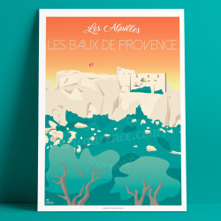 Affiche de "Les Baux-de-Provence, Le château" by Eric Garence, artiste français, illustrateur, pop, retro