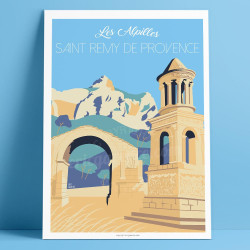 Affiche de "Saint-Rémy-de-Provence, Glanum" by Eric Garence, artiste français, illustrateur, pop, retro