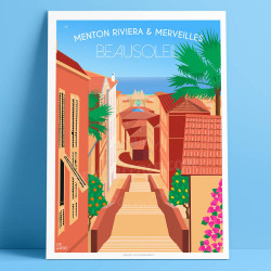 Affiche de "Beausoleil" by Eric Garence, artiste français, illustrateur, pop, retro