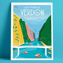 Affiche de "Lacs & Gorges du Verdon" by Eric Garence, artiste français, illustrateur, pop, retro