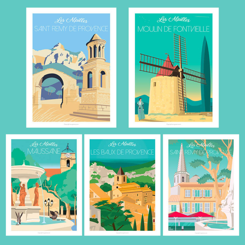Les Alpilles en Provence - Pack de 5 affiches