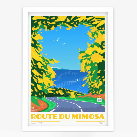 Affiche d'art signée à la main par Eric Garence "La Route du mimosa"