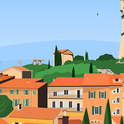 Poster ''Draguignan, la Tour de l'Horloge et la Pierre de la fée''