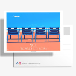 Carte Postale "Nice, Nos 4 Chaises Bleues" par Eric Garence artiste contemporain