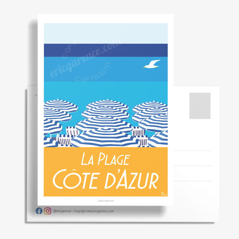 Carte Postale "La Plage, Côte d'Azur" par Eric Garence artiste contemporain Carte Postale "La Plage, Côte d'Azur" par Eric Garence artiste contemporain