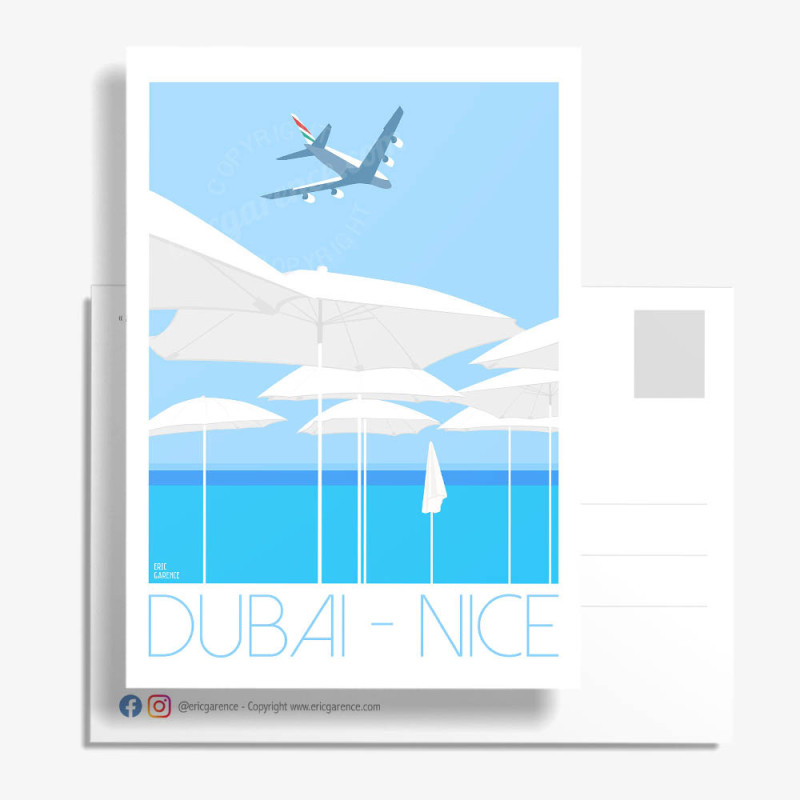 Carte Postale ''Nice - Dubai Nice en A380'' by Eric Garence Carte Postale ''Nice - Dubai Nice en A380'' by Eric Garence
