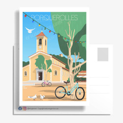 Carte Postale ''Porquerolles, Vélos et Colombes''
