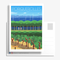 Postcard ''Porquerolles, A bicyclette dans les vignes''