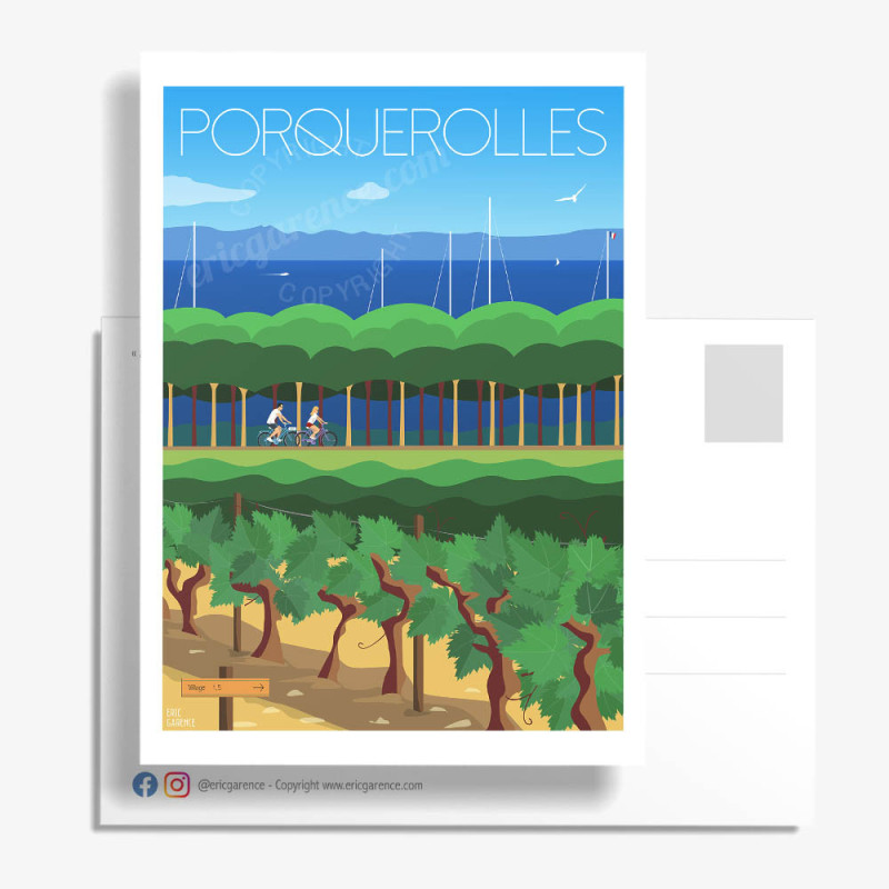 Carte Postale ''Porquerolles, A bicyclette dans les vignes'' Carte Postale ''Porquerolles, A bicyclette dans les vignes''