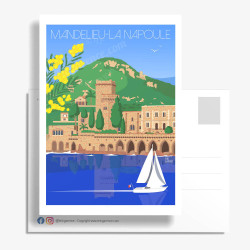 Carte Postale ''Mandelieu-La Napoule, le château et le voilier''