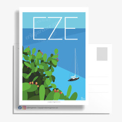 Carte Postale ''Eze, Cactus et voilier''
