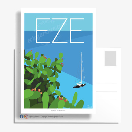 Carte Postale ''Eze, Cactus et voilier''