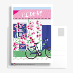 Carte Postale ''Vélo et roses trémières à l'île de Ré''