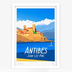 Affiche d'art signée à la main par Eric Garence "Antibes et la paddle Girl"