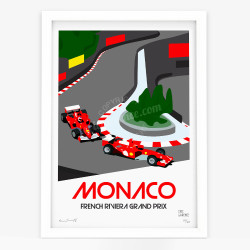 Affiche d'art signée à la main par Eric Garence ''Monaco, French Riviera Grand Prix''