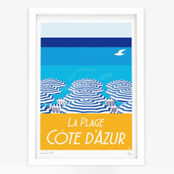 Affiche d'art signée à la main par Eric Garence "La Plage, Côte d'Azur"