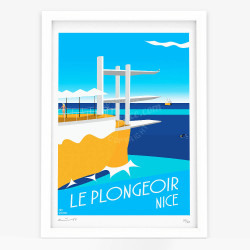 Affiche d'art signée à la main par Eric Garence ''Nice, Le Plongeoir 2017''