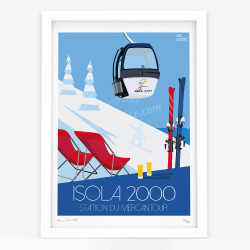 Affiche d'art signée à la main par Eric Garence ''Isola 2000 en hiver''