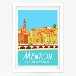 Affiche d'art signée à la main par Eric Garence "Menton, Capitale du citron"