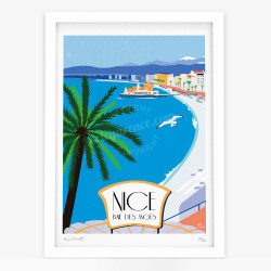 Affiche d'art signée à la main par Eric Garence Affiche signée ''Nice, Casino, Palmiers et Caravelle''