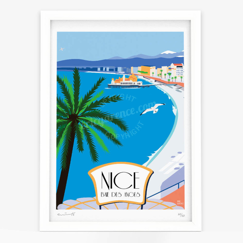 Affiche d'art signée à la main par Eric Garence Affiche signée ''Nice, Casino, Palmiers et Caravelle'' Affiche d'art signée à la main par Eric Garence Affiche signée ''Nice, Casino, Palmiers et Caravelle''