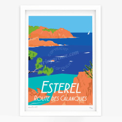 Affiche d'art signée à la main par Eric Garence ''Esterel, la route des calanques''