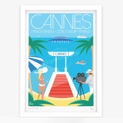Affiche d'art signée à la main par Eric Garence ''L'été à Cannes''