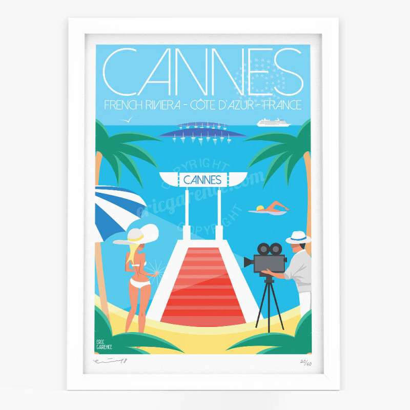 Affiche d'art signée à la main par Eric Garence ''L'été à Cannes'' Affiche d'art signée à la main par Eric Garence ''L'été à Cannes''