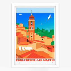 Affiche d'art signée à la main par Eric Garence "Roquebrune-Cap-Martin"