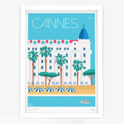 Affiche d'art signée à la main par Eric Garence "Cannes, Palaces"